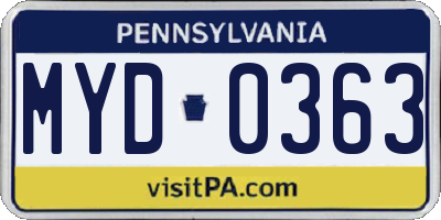 PA license plate MYD0363