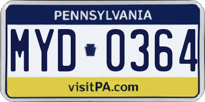 PA license plate MYD0364