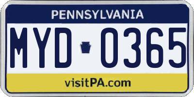 PA license plate MYD0365