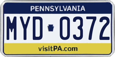 PA license plate MYD0372