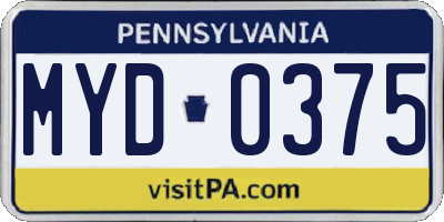 PA license plate MYD0375