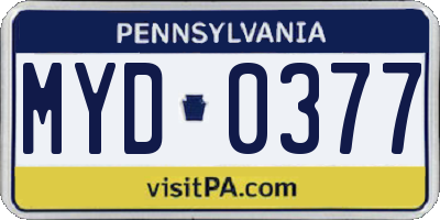 PA license plate MYD0377