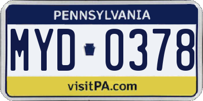PA license plate MYD0378
