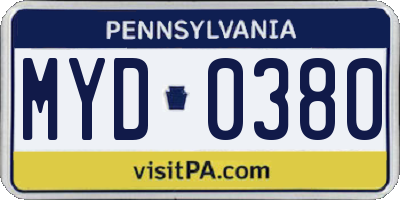 PA license plate MYD0380