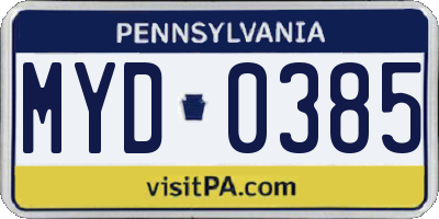 PA license plate MYD0385