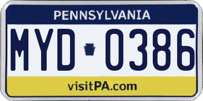 PA license plate MYD0386