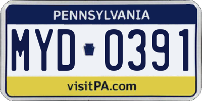PA license plate MYD0391