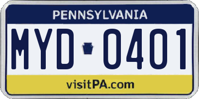 PA license plate MYD0401