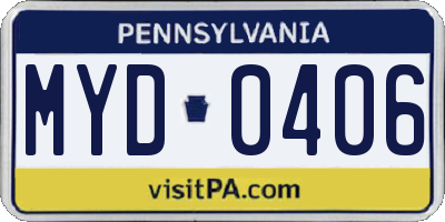 PA license plate MYD0406