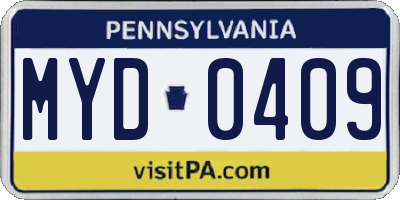 PA license plate MYD0409