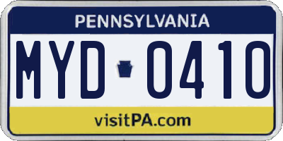 PA license plate MYD0410