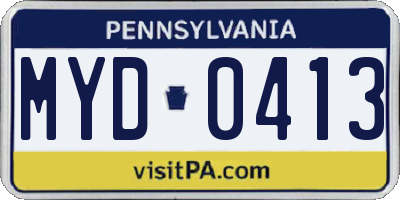 PA license plate MYD0413