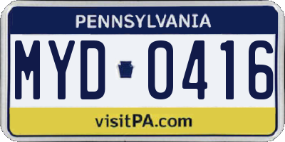 PA license plate MYD0416