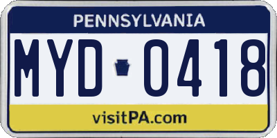 PA license plate MYD0418