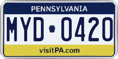 PA license plate MYD0420