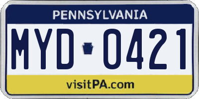 PA license plate MYD0421