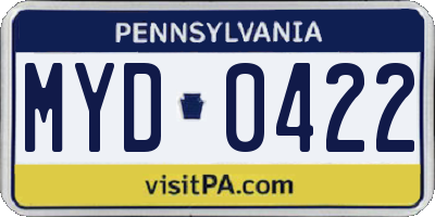 PA license plate MYD0422