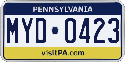 PA license plate MYD0423