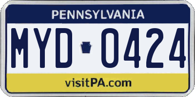 PA license plate MYD0424