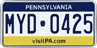 PA license plate MYD0425