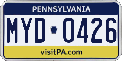 PA license plate MYD0426
