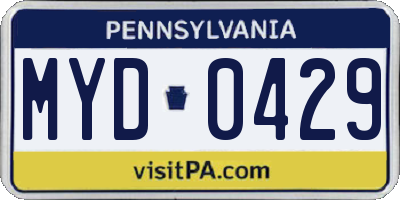 PA license plate MYD0429