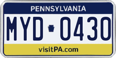 PA license plate MYD0430