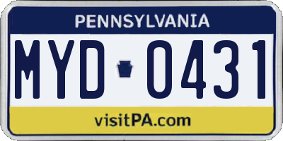 PA license plate MYD0431