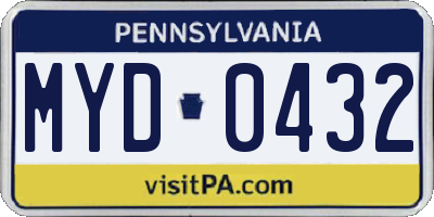 PA license plate MYD0432