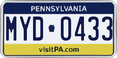 PA license plate MYD0433