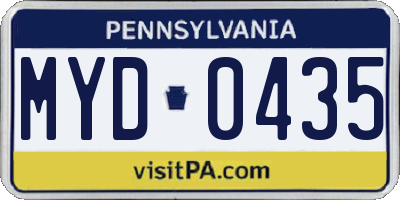 PA license plate MYD0435