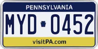 PA license plate MYD0452