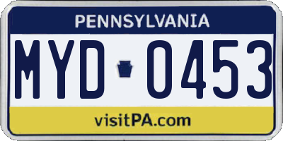 PA license plate MYD0453