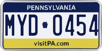PA license plate MYD0454
