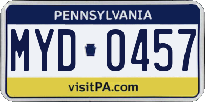 PA license plate MYD0457