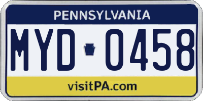 PA license plate MYD0458