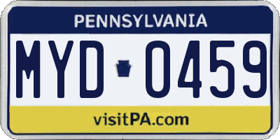 PA license plate MYD0459