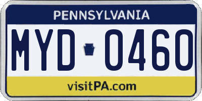 PA license plate MYD0460
