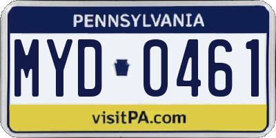 PA license plate MYD0461