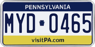 PA license plate MYD0465