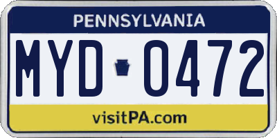PA license plate MYD0472