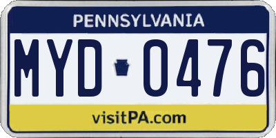 PA license plate MYD0476