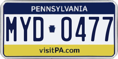 PA license plate MYD0477