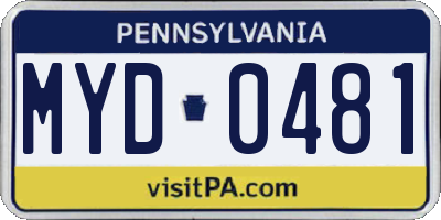 PA license plate MYD0481