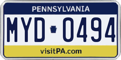 PA license plate MYD0494