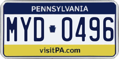 PA license plate MYD0496