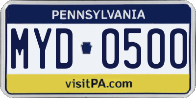 PA license plate MYD0500