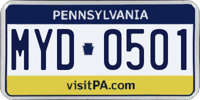 PA license plate MYD0501