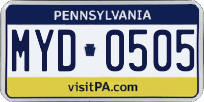 PA license plate MYD0505