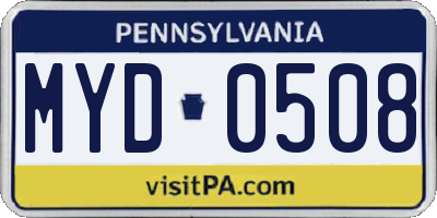 PA license plate MYD0508